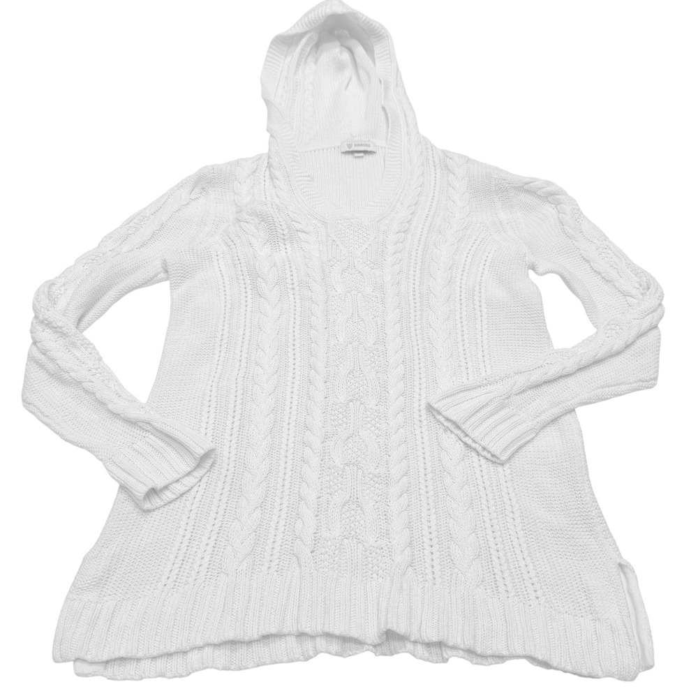 KINROSS Sweater Womens Medium White‎ Cable Knit Hooded Cotton